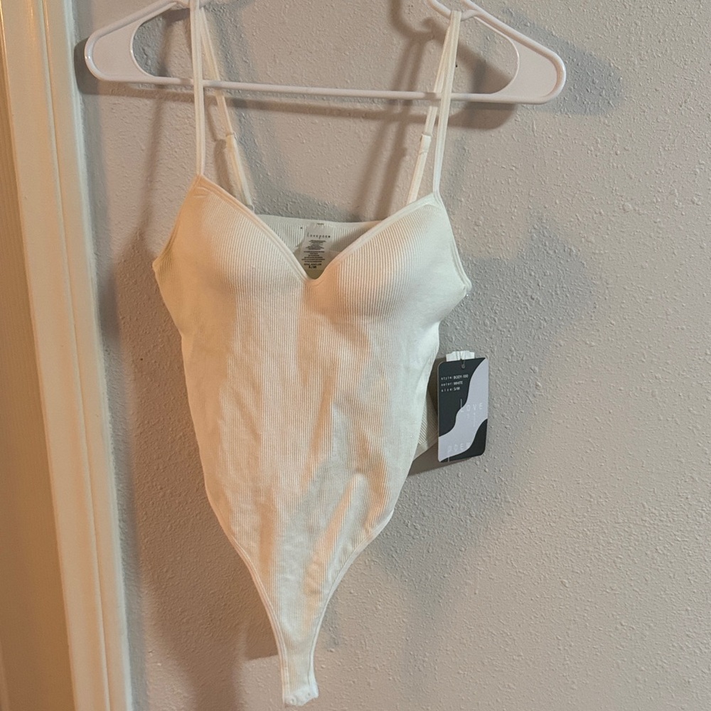 Cream Ribbed Bodysuit padded bra